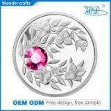 Custom 3d Collection Copper Silver Plating Pink Diamond Stone Mosaic Metal Coin Dies Engraving