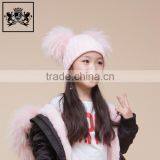 Fashion Design Custom Winter With Big Real Raccoon Fur Ball Crochet Baby Beanie Hat thumbnail-5