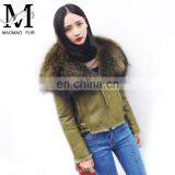 Winter Warm Fashion Real Large Raccoon Fur Collar Sheep Fur Coat / Genuine Merino Sheepskin Women's Leather Coat thumbnail-5