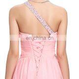 Grace Karin Short Front Long Back Chiffon One Shoulder Pink Prom Dress CL3828 thumbnail-5