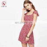 Florals Square Neck Criss Cross Bow Tie Back Beach Dress Sexy Model Hot Photos thumbnail-2