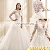 New style custom made elegant white V neckline simple long sleeve bride wedding dress