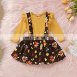 RTS Baby girls thanksgiving clothing solid color long sleeve top with pumpkin print tight skirt two-piece set