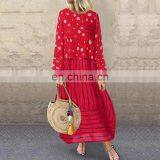 2020 Summer Fashion Women Dresses O-neck Print Dot Stripe Long Sleeve New Style Short Dress For Ladies thumbnail-5
