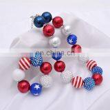 USA Flag Chunky Necklace Bracelet 2pcs Set Girl Bubble Beads Jewelry Sets thumbnail-5