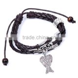 Hot Selling Handmade Zinc Alloy Charm Leather Wrap Bracelet
