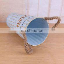 New Design Wholesale Home Decorative Floor Garden Plants Antique White Large Metal Stand Painting Flower Pots With Hemp Handle Flower Vase thumbnail-4
