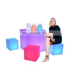 Restaurant Plastic Tables and Chairs LED Bar Furniture Sets Party Chair Led Whole Sale Led Cube Chair