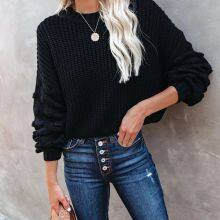 SW10 Women's Oversized Crewneck Sweater Batwing Puff Long Sleeve Cable Slouchy Pullover Jumper Tops thumbnail-4