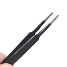ESD High-precision Straight Elbow Anti-static Electronic Maintenance Tool Flat Head Black Stainless Steel Tweezers ESD-13 thumbnail-4