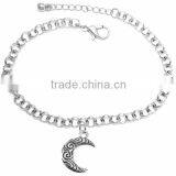 Crescent Moon Charm With Antiqued Swirl Pattern Charm Chain Link Bracelet thumbnail-1