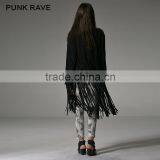 PY-086 Gothic Autumn Turn-down Collar Fitted Micro Suede Ladies Tassel Coats thumbnail-3