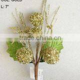 2014 Popular Artificial Christmas Gold Flower Pick 7" Artificial Fruit Ball Flower With Berries thumbnail-1