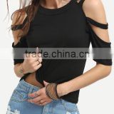 SheIn Ladder-Cutout Shoulder Tee Women Latest Fancy Design Of Half T shirts
