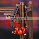 Retro Chinese Red Handmade Leather Ceramic Bead Bracelet With Bell on it thumbnail-3