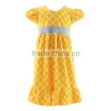 wholesale children's boutique clothing yellow quatrefoil skirt baby girls dress pure cotton print dress