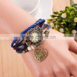 In Stock 8 Colors Fashion Women Handmade Women Watch Retro Leather Bracelet Heart Decoration Quartz WristWatches thumbnail-4