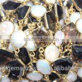Smoky Quartz Fresh Water Pearl Fancy Bezel Setting Chain thumbnail-2