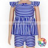 Blue White Stripe Flutter Sleeveless Baby Clothes Summer Outfit Girls Summer Boutique Outfits