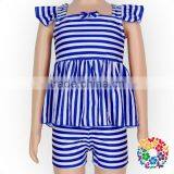 Blue White Stripe Flutter Sleeveless Baby Clothes Summer Outfit Girls Summer Boutique Outfits thumbnail-1