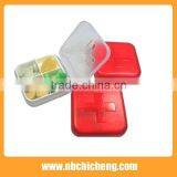 Wholesale new design Mini square Shape Plastic Pill Box With 4 Compartments PP+PS Pill Box