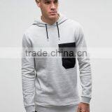 Custom Long Sleeve With Hood Contrast Pocket Longline Grey Men's 84% Cotton 16% Polyester Casual Fleece Pullover Hoodies thumbnail-1