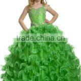 New Green Beaded off Shoulder Girls' Gown thumbnail-1