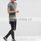 Men Soft High Quality Longline Curved Hem Crew Neck Plain Tight Slim Fit Muscle T-shirt OEM thumbnail-1