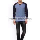 Men Blue Solid Round Neck Gym T-Shirt Waist Length Tee Long Raglan Sleeves Male Cotton Sport Tee Solid Custom Color thumbnail-6