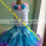 2014 Newest Baby Girl White Top and Aqua With Purple Fluffy Pettiskirt Baby Girl Outfits With Fluffy Tutu Skirt thumbnail-1
