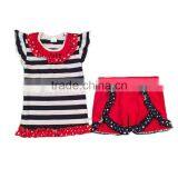 2017 Yawoo Toddler Navy Stripe Match Red Shorts July 4th Clothing Toddler Girl Clothes Boutique