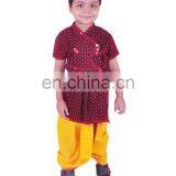 Rajasthani Dress Boy's Dhoti Kurta & Turban, Indian Traditional, Ethnic, Handmade, Yellow Angrakha Set, Kedia Dress Cotton thumbnail-3