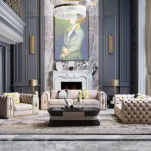 Postmodern Light Luxury American Microfiber Leather Sofa Luxury Living Room Simple Large Family Villa Model Room Furniture Combination thumbnail-2