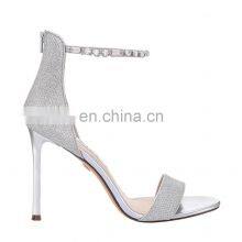 Latest ladies high heel back zip design rhinestone sandals shoes women's heel zip design shoe or bracelet around the ankle