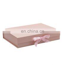 Custom Ribbon Knot Slot Shallow Pink Magnetic Flap Rigid Gift Box Cardboard Packaging thumbnail-1
