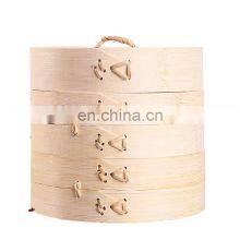 Kitchen Cookware Natural Bamboo Bun Steamer Set 10 Inch Cooking 2 Tiers and 1 Lid thumbnail-2