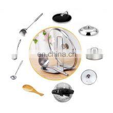 High Quality Stainless Steel Pan Pot Cover Lid Rack Shelf Stand 2 in 1 Kitchen Tool Spoon Rest and Pot Lid Holder thumbnail-3