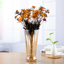 Amber Gold Colored Glass Vase Flowers Arrangement Desktop Decoration Flower Vase For Home Decor thumbnail-3