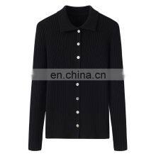 Fashionable Girls Slim Fit Cashmere Sweater With Rib Knitting Turn Down Collar and Button Decoration Casual Style Winter Wear thumbnail-1