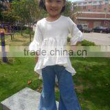 New Style White Dress Clothes and Blue Bell-bottom Girls Baby and Kids Wholesale Boutique Outfits thumbnail-3