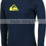 92% Polyester 8% Spandex (Lycra) Crew Long Sleeves Navy Blue Color Compression Shirt / Rash Guard With Printing