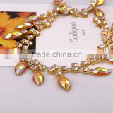 Metal cup strass chain crystal shaped marquise rhinestone trim chain for wedding dresses