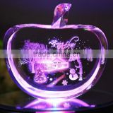 2016 New apple shape crystal paperweight with led light base