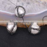 Round Freshwater Pearl Beads With Rhinestone, Mother Of Pearl Stone For Jewelry Making thumbnail-2