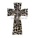 12inch Handmade Painted Poly Resin Decorative Leopard Cross For Sale thumbnail-1