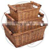 Set of 3 Willow Wicker Storage Baskets With Wooden Handles Home Office Laundry Hamper Basket thumbnail-1