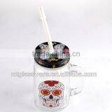 Halloween Smile Skull Decal Glass Mason Jar With Handle 16oz thumbnail-4