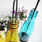 Colored Tea Light Glass Candle Holder With Hanging Metal Handle thumbnail-5