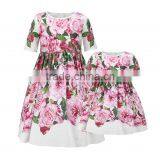 2017 Wholesale Rose Printed Family Mother and Daughter Fitted Dress thumbnail-1