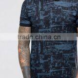 High Quality Custom Short Sleeve Button Placket Blue Men's Cotton/Spandex 200gsm Casual Slim Fit Printed Pattern Polo Tshirt thumbnail-3